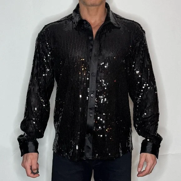 Forever 21 Elegant Black Sequin Men's Shirt - Picture 3 of 8
